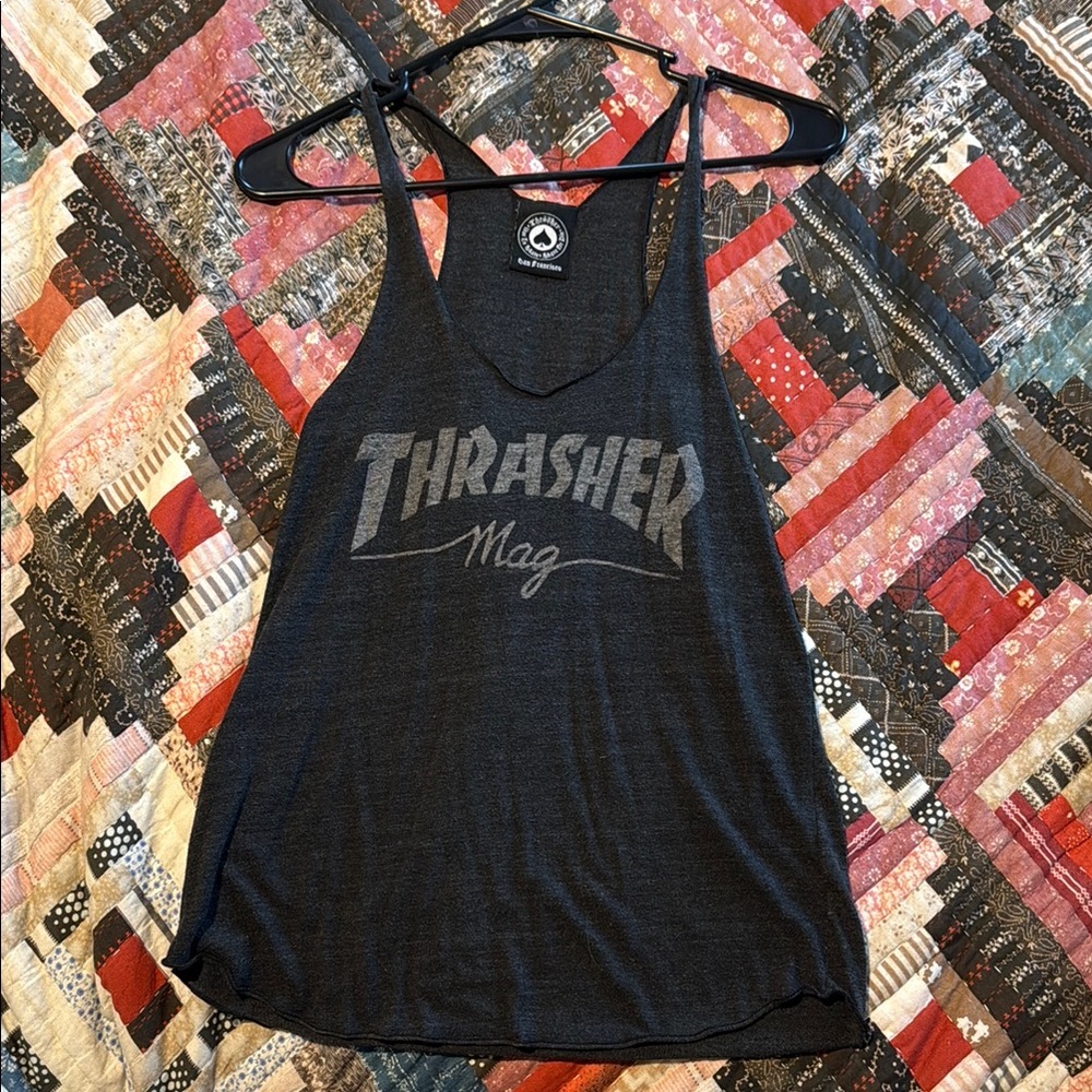 Thrasher Black Sleeveless Tank Top with Gray Logo